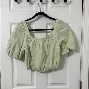 Green Puff Sleeve Crop Top